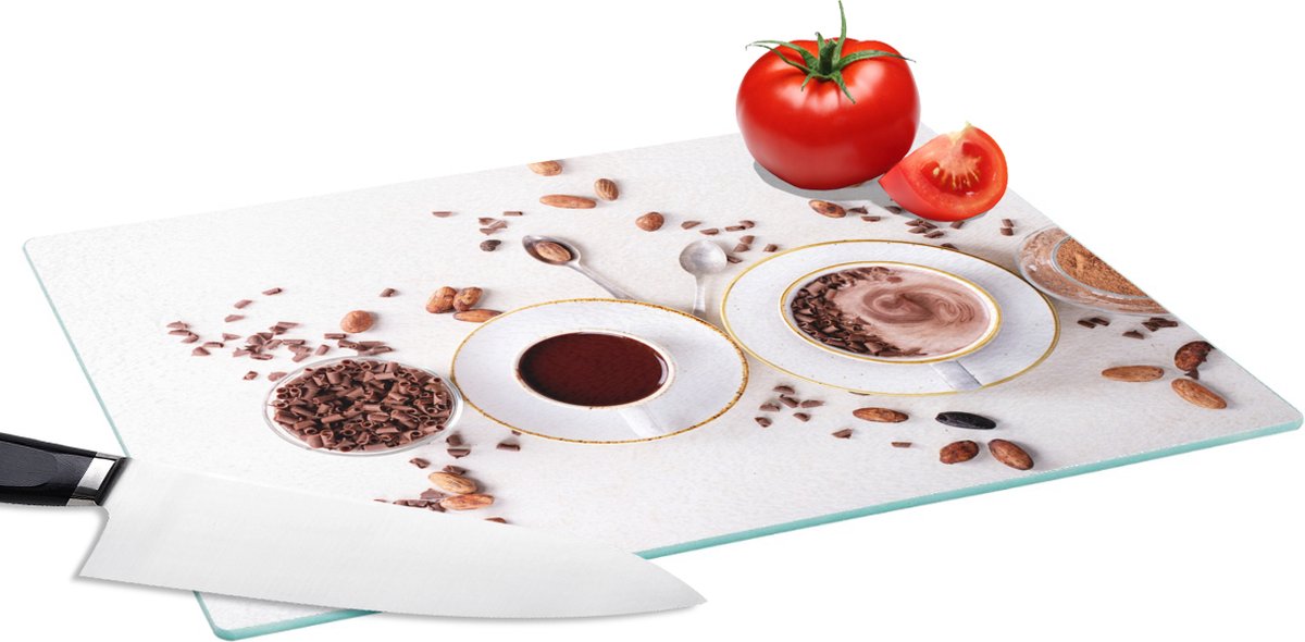Glazen Snijplank - 39x28 - Koffie - Koffiebonen - Chocolade - Snijplanken Glas