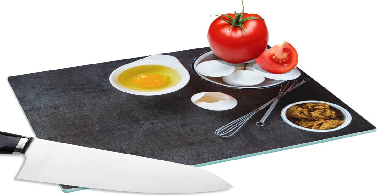 Glazen Snijplank - 28x20 - Eieren - Bruine suiker - Koken - Snijplanken Glas