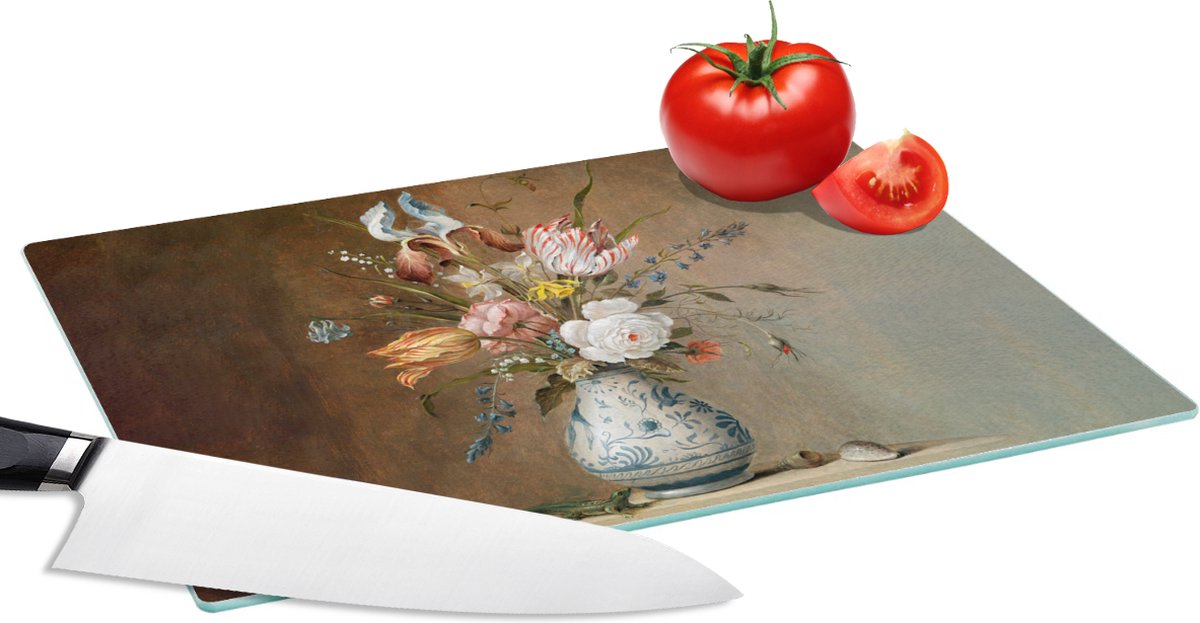 Glazen Snijplank - 28x20 - Oude meesters - Bloemen - Balthasar van der Ast - Snijplanken Glas