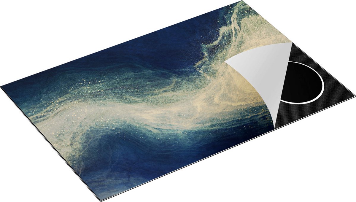 Chefcare Inductie Beschermer Abstracte Kunst - Blauw met Gouden Glitters - 81,2x52 cm - Afdekplaat Inductie - Kookplaat Beschermer - Inductie Mat