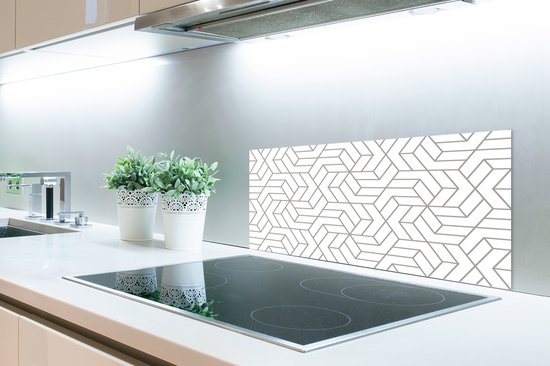Spatscherm - Patronen - Design - Zwart - Wit - Geometrie - Spatwand - 90x45 cm