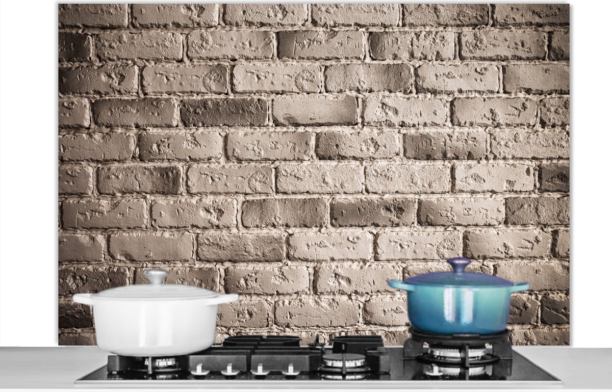 Spatscherm - Bakstenen - Koken - Muur - Grijs - Spatwand - Keuken achterwand - 120x80 cm