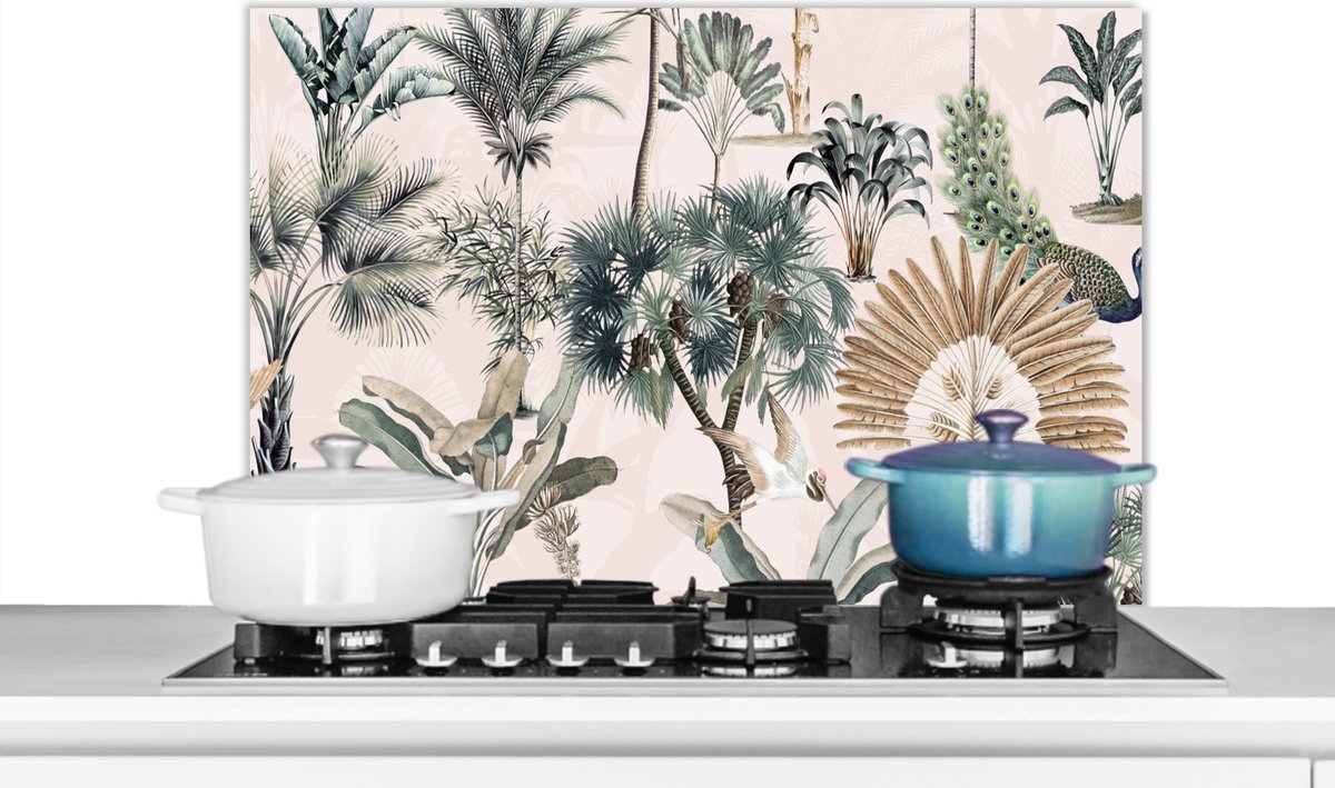 KitchenYeah - Spatscherm keuken - Bladeren - Tropical - Design - Vintage - Jungle - Achterwand - 90x60 cm - Muurbeschermer