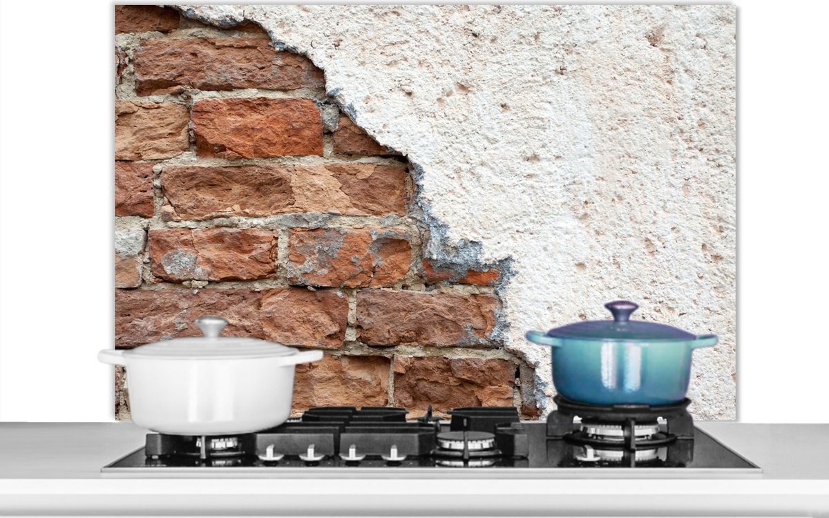 Spatscherm - Spatwand- Baksteen - Muur - Gips - Keuken achterwand - 100x65 cm