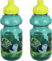 2x stuks kunststof bidon pop-up drinkbekers Jurassic World dinosaurus 350 ml - Drinkflessen voor naar school
