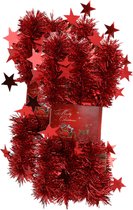 2x stuks lametta kerstslingers met sterretjes rood 200 x 6,5 cm - kerstslingers/kerst guirlandes