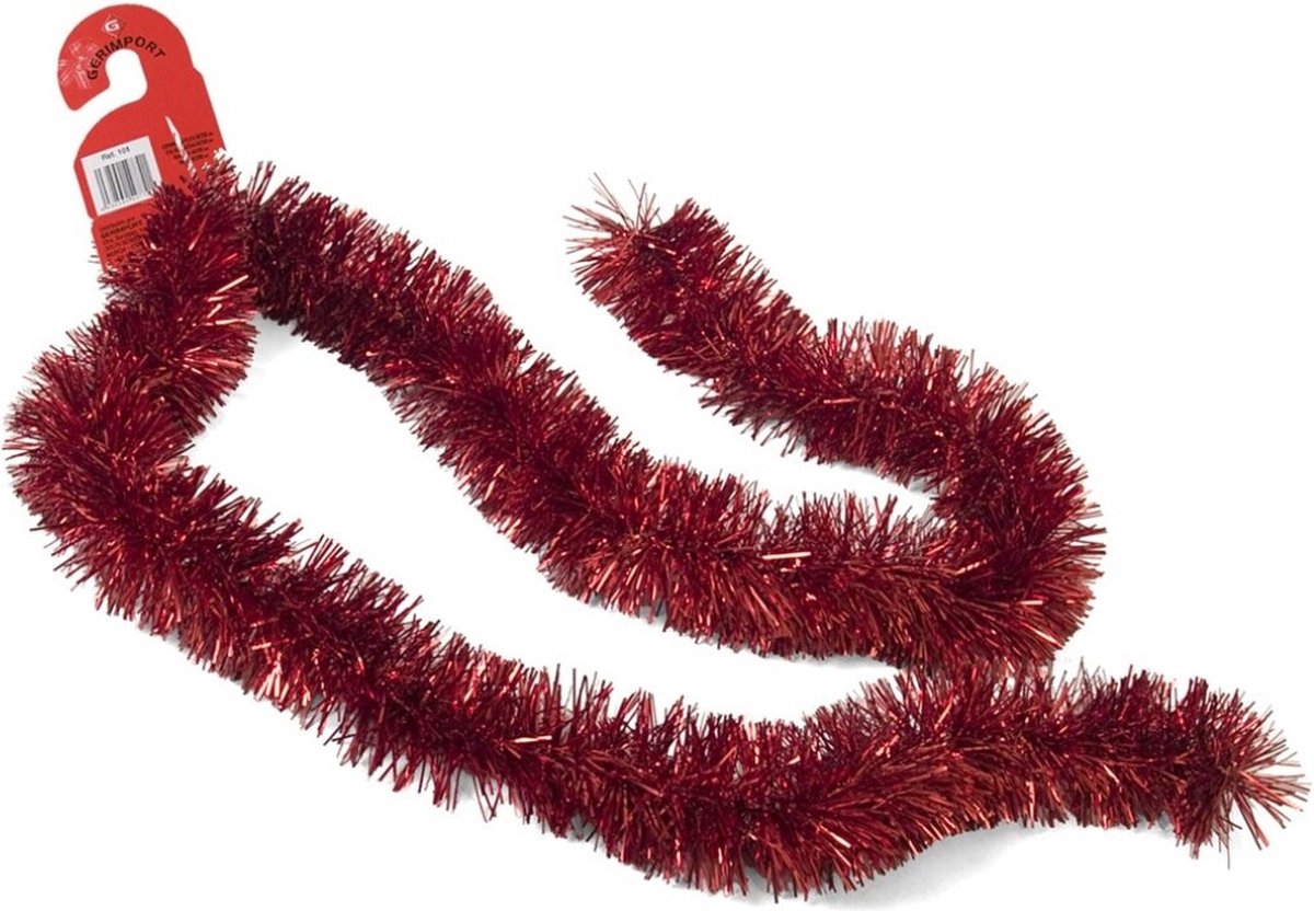 Kerstslinger - 3x stuks - rood - folie lametta - 180 x 7 cm - kerstboom versiering / guirlandes - kerstversiering – foto 2