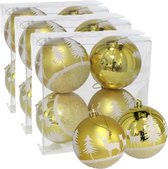 12x stuks gedecoreerde kerstballen goud kunststof diameter 8 cm - Kerstboom versiering