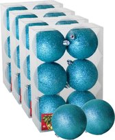 24x stuks kerstballen ijsblauw glitters kunststof diameter 4 cm - Kerstboom versiering