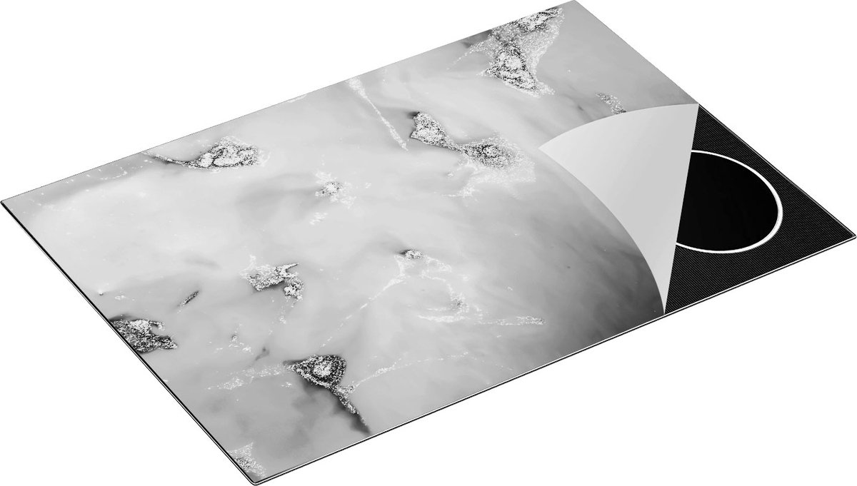 Chefcare Inductie Beschermer Abstracte Kunst - Luxueuze Marmer - Zwart Wit - 77x51 cm - Afdekplaat Inductie - Kookplaat Beschermer - Inductie Mat