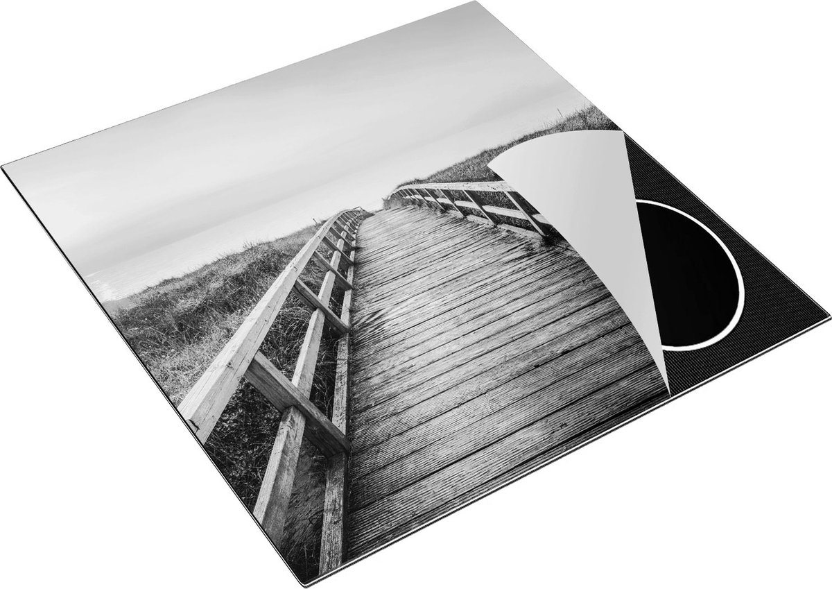 Chefcare Inductie Beschermer Voetpad in de Duinen met Zonsondergang - Zwart Wit - 78x78 cm - Afdekplaat Inductie - Kookplaat Beschermer - Inductie Mat