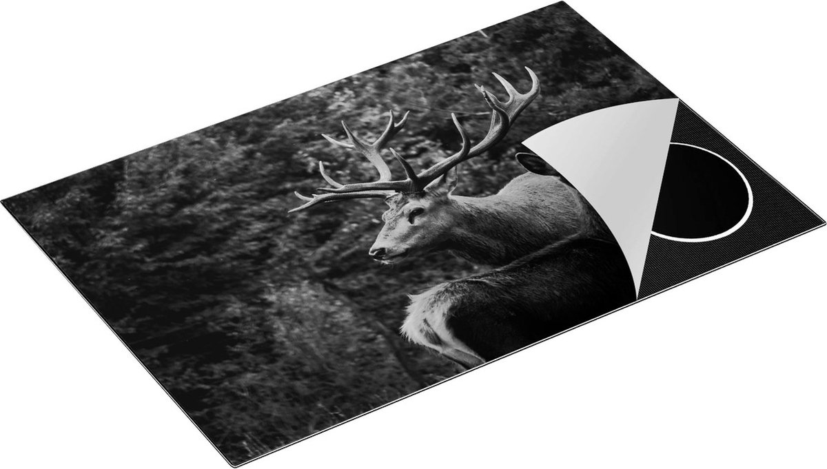 Chefcare Inductie Beschermer Twee Herten in het Bos - Zwart Wit - 78x52 cm - Afdekplaat Inductie - Kookplaat Beschermer - Inductie Mat