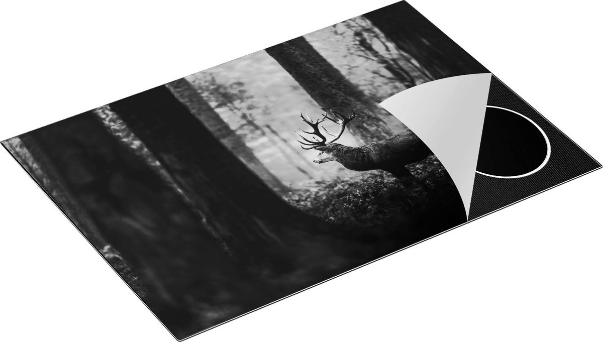 Chefcare Inductie Beschermer Hert in het Bos - Zwart Wit - 75x52 cm - Afdekplaat Inductie - Kookplaat Beschermer - Inductie Mat