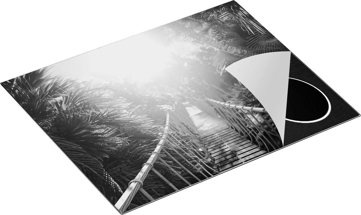 Chefcare Inductie Beschermer Houten Brug in de Tropische Jungle - Zwart Wit - 65x50 cm - Afdekplaat Inductie - Kookplaat Beschermer - Inductie Mat