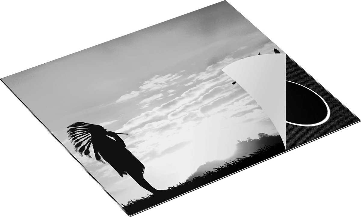 Chefcare Inductie Beschermer Twee Silhouetten van Indianen bij Zonsondergang - Zwart Wit - 57,6x51,6 cm - Afdekplaat Inductie - Kookplaat Beschermer - Inductie Mat