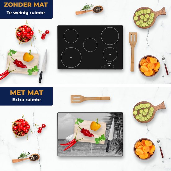 Chefcare Inductie Beschermer Twee Flamingo's in een Hart Vorm in het Water - Zwart Wit - 75x50 cm - Afdekplaat Inductie - Kookplaat Beschermer - Inductie Mat