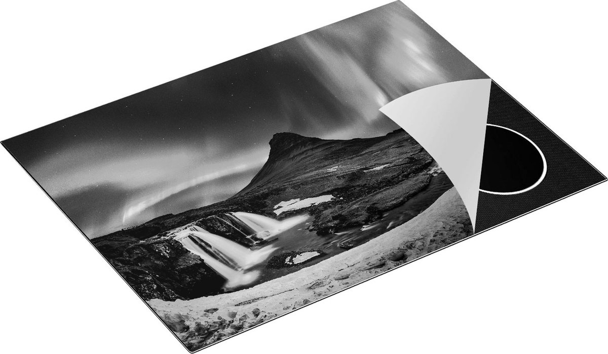 Chefcare Inductie Beschermer Noorderlicht bij de Watervallen in IJsland - Zwart Wit - 70x52 cm - Afdekplaat Inductie - Kookplaat Beschermer - Inductie Mat