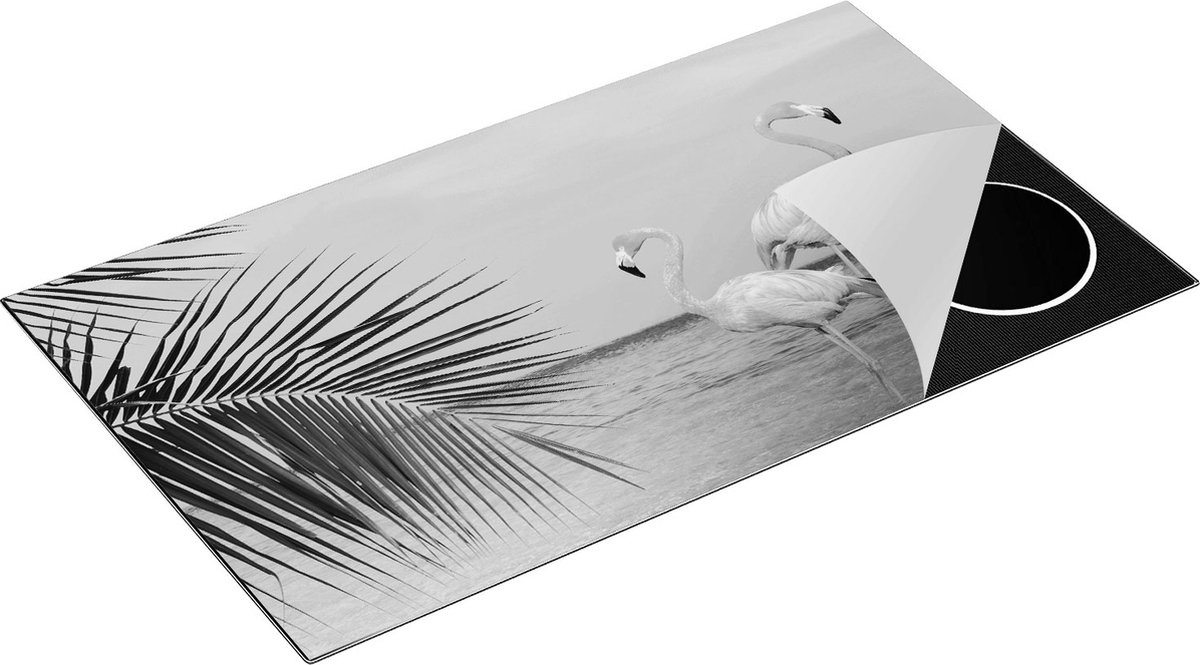 Chefcare Inductie Beschermer Twee Flamingo's in het Water - Zwart Wit - 90x52 cm - Afdekplaat Inductie - Kookplaat Beschermer - Inductie Mat