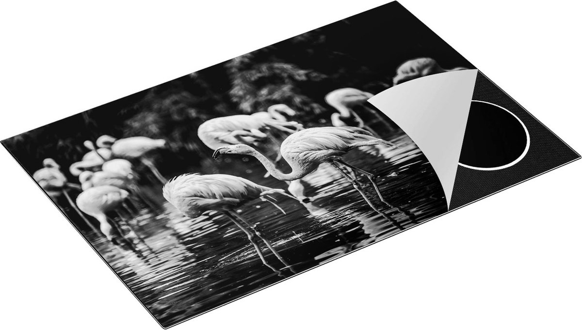 Chefcare Inductie Beschermer Kudde Flamingo's in de Jungle in het Water - Zwart Wit - 80x50 cm - Afdekplaat Inductie - Kookplaat Beschermer - Inductie Mat