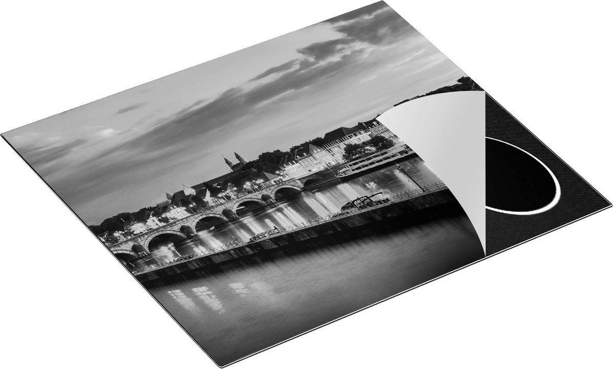 Chefcare Inductie Beschermer Maastricht Maas Rivier bij de Sint Servaasbrug - Zwart Wit - 58,3x51,3 cm - Afdekplaat Inductie - Kookplaat Beschermer - Inductie Mat