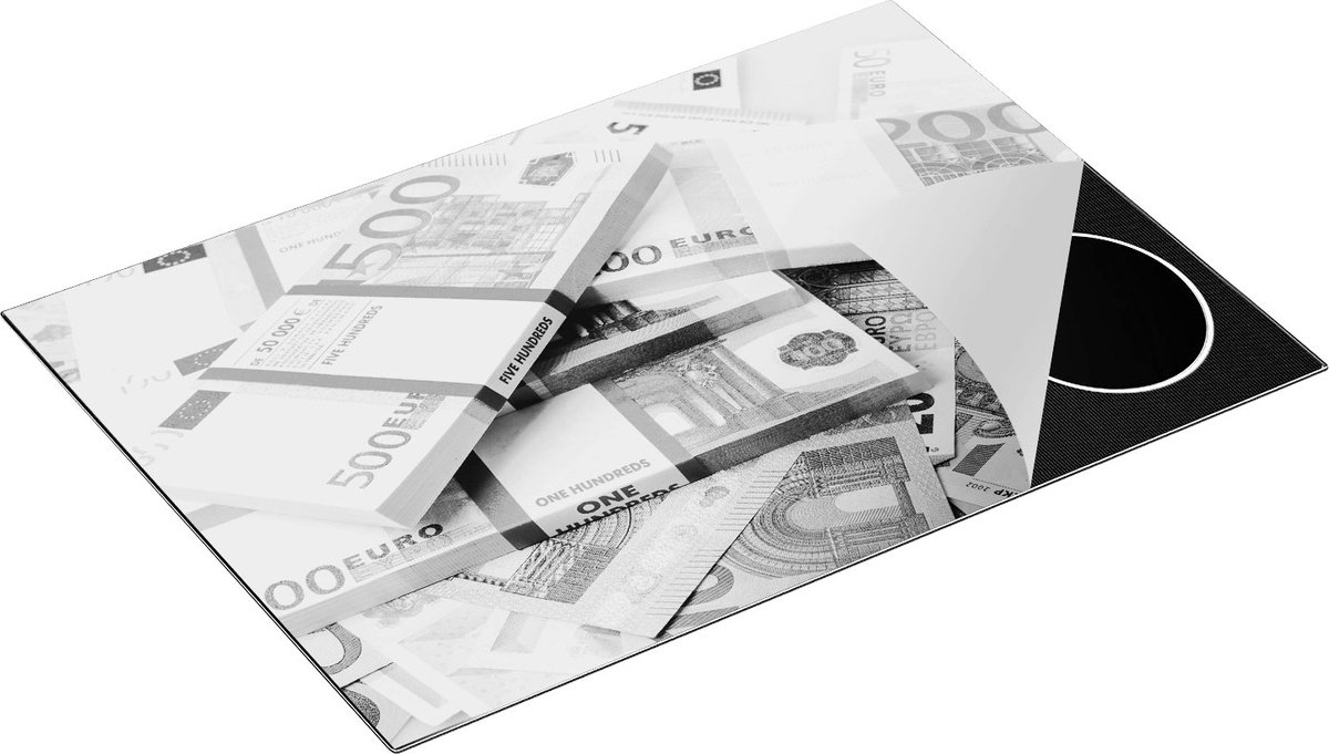 Chefcare Inductie Beschermer Euro Geld Briefjes - Stapels - Zwart Wit - 75x52 cm - Afdekplaat Inductie - Kookplaat Beschermer - Inductie Mat