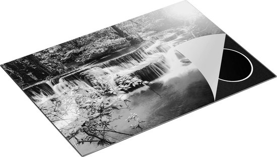 Chefcare Inductie Beschermer Waterval in de Herfst met Kleurrijke Bloemen - Zwart Wit - 75x55 cm - Afdekplaat Inductie - Kookplaat Beschermer - Inductie Mat