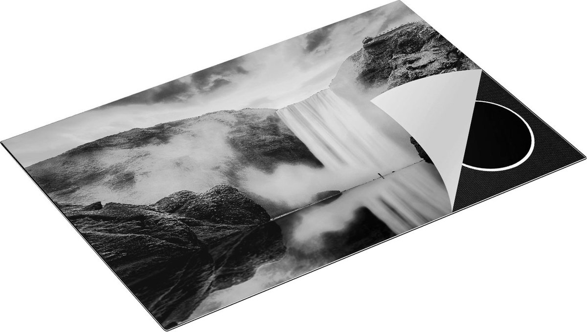 Chefcare Inductie Beschermer Waterval met een Weerspiegeling in het Water - Zwart Wit - 80x50 cm - Afdekplaat Inductie - Kookplaat Beschermer - Inductie Mat
