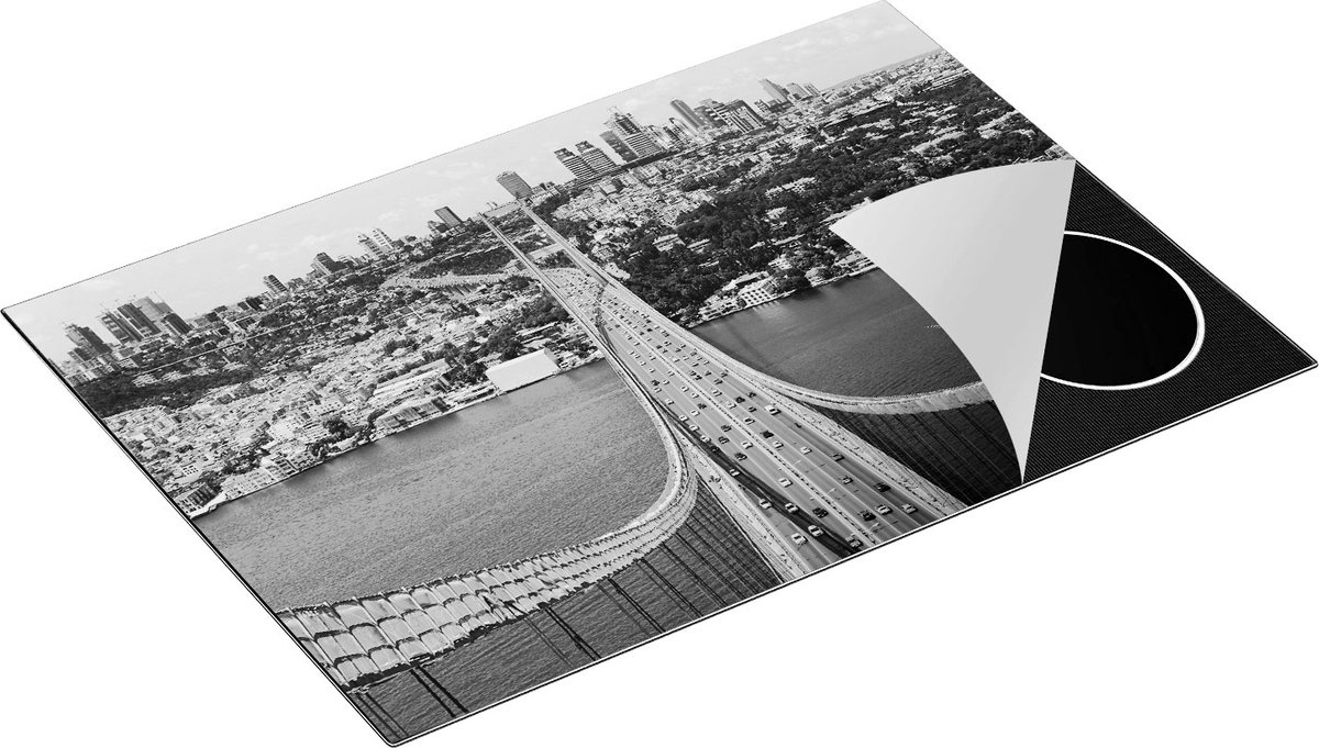 Chefcare Inductie Beschermer Istanbul Bosporus Brug vanaf Boven - Zwart Wit - 75x50 cm - Afdekplaat Inductie - Kookplaat Beschermer - Inductie Mat