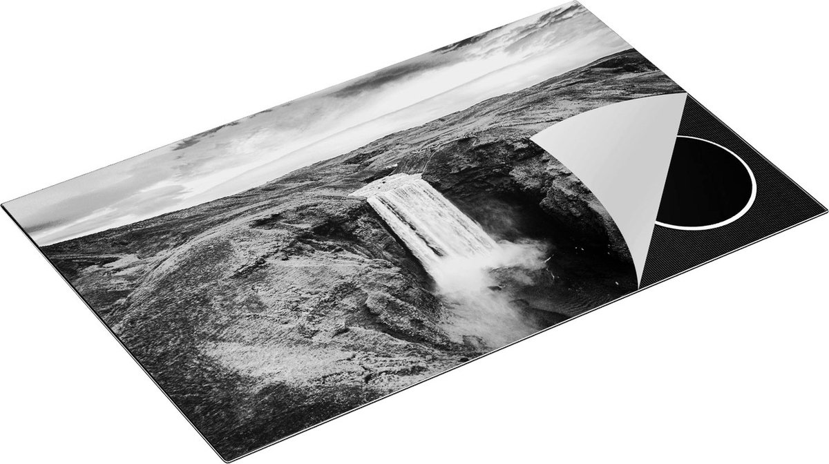 Chefcare Inductie Beschermer Waterval in het Groene Landschap - Zwart Wit - 85x55 cm - Afdekplaat Inductie - Kookplaat Beschermer - Inductie Mat