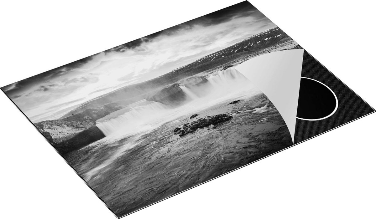 Chefcare Inductie Beschermer Watervallen op het Blauwe Water in IJsland - Zwart Wit - 70x50 cm - Afdekplaat Inductie - Kookplaat Beschermer - Inductie Mat