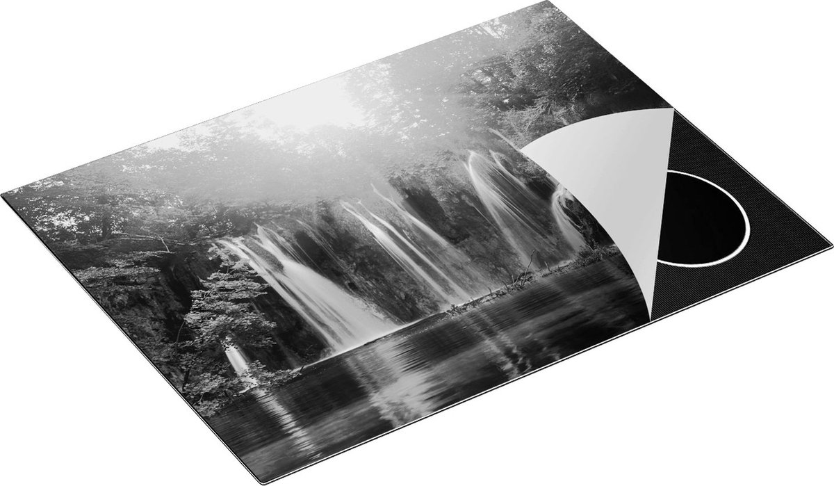 Chefcare Inductie Beschermer Watervallen bij het Groene Meer met Zon - Zwart Wit - 70x52 cm - Afdekplaat Inductie - Kookplaat Beschermer - Inductie Mat