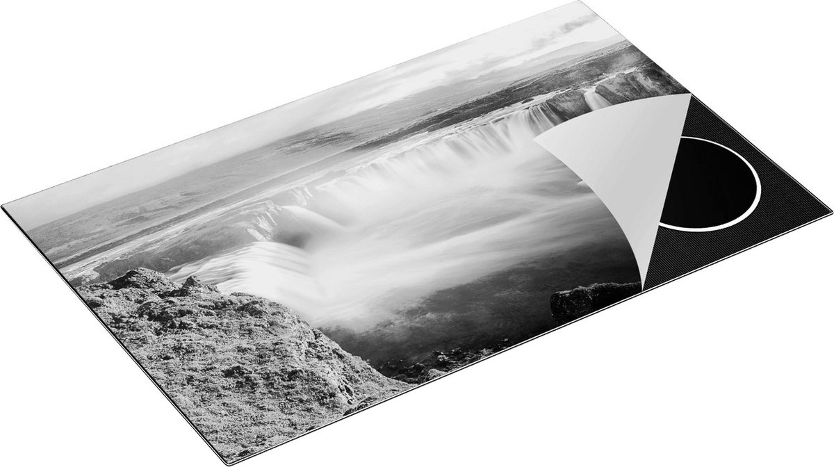 Chefcare Inductie Beschermer Watervallen in IJsland - Zwart Wit - 85x55 cm - Afdekplaat Inductie - Kookplaat Beschermer - Inductie Mat