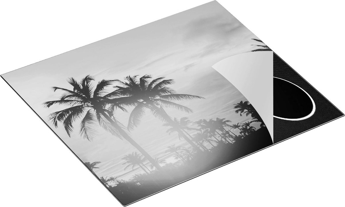 Chefcare Inductie Beschermer Tropische Palmbomen met Zonsondergang - Zwart Wit - 59x52 cm - Afdekplaat Inductie - Kookplaat Beschermer - Inductie Mat
