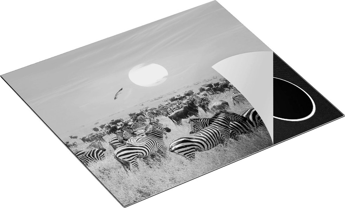Chefcare Inductie Beschermer Kudde Zebra's bij een Oranje Zonsondergang - Zwart Wit - 59x51 cm - Afdekplaat Inductie - Kookplaat Beschermer - Inductie Mat