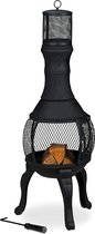 NaSK - Terrasoven, gietijzer, HxD 113x38 cm, pookhaak, vonkenbescherming, buis met regenbescherming, tuinhaard, zwart