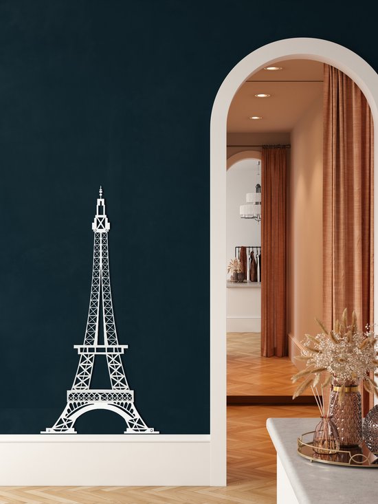 Wanddecoratie | Eiffeltoren / Eiffel Tower| Metal - Wall Art | Muurdecoratie | Woonkamer |Wit| 48x100cm