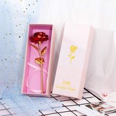 Gouden Roos 24k - inc Luxe Doos & GRATIS Houder - Golden Rose - Gouden Kunstroos - Moederdag - Decoratie - Cadeau - Versie (ROOD)