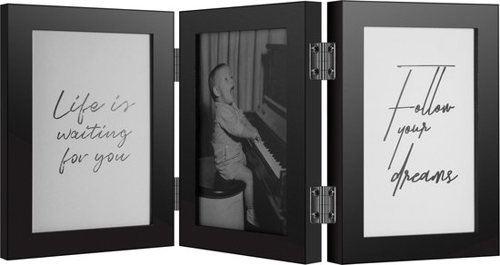 Cadre Photo - Henzo - Piano Triple Swing Portrait - Cadre Collage pour 3 Photos - Format Photo 13x18 cm - Zwart