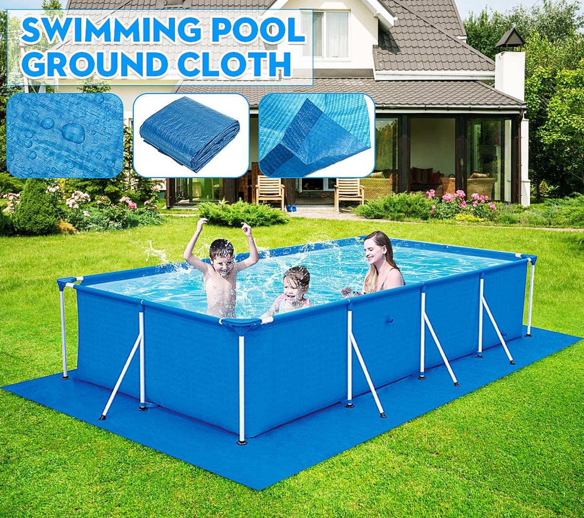BRGOOD Zwembad Vloermat Pad - Grondzeil - Rechthoek - Opvouwbaar - 230*330cm - Blauw