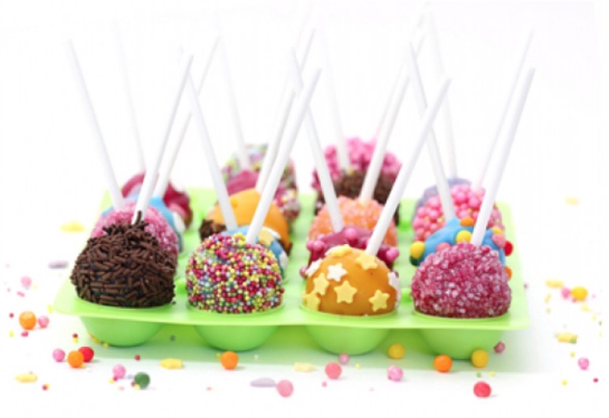 Siliconen Cakepop Bakvorm - Pop Cake Maker - 20 Gaatjes - Inclusief 20 Stokjes 1169 | Cake Pop siliconen vorm | cakepop-vorm | cake-popset | siliconen bakvorm | lollipop sticks voor cupcakes | Bakvormen | snoep, gelei en chocolade, anti-aanbaklaag