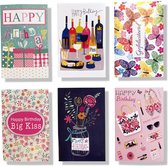 6 Cards & Crafts Verjaardag Vrouwen Wenskaarten | 12x17cm gevouwen felicitatie kaarten Inclusief enveloppen