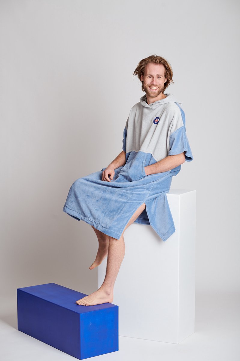 Ponchy - Azul Oceano - Two Tone Bamboe Handdoek Poncho - Groot
