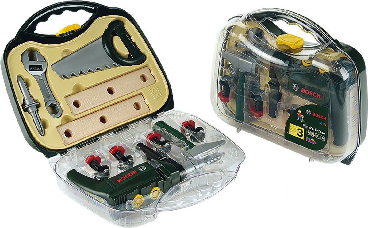 Klein Toys Bosch mini 16-delige speelgoed gereedschapskoffer - boormachine, hamer, zaag, steeksleutel en gereedschap accessoires - incl. licht- en geluidseffecten - groen — afbeelding 3