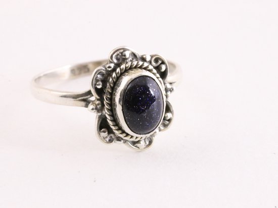 Bague en argent finement travaillée avec pierre de soleil bleue - taille 15,5