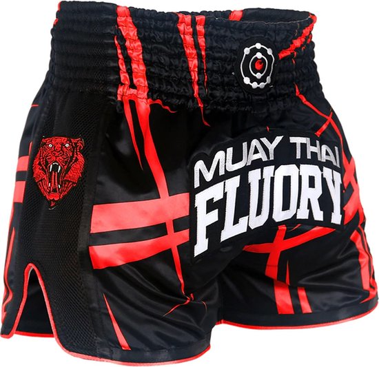 Fluory Kickboks Broekje Stripes Zwart Rood maat XXL