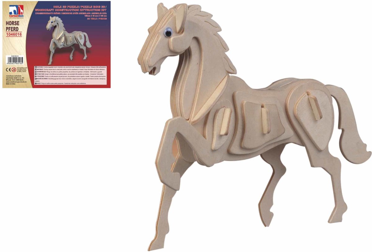 Houten dieren 3D puzzel Paard - 20 cm - Speelgoed bouwpakket - Kinderen - Paarden