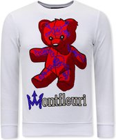 Heren Sweater met Print Teddy Bear - 3617 - Wit