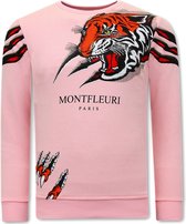 Heren Sweater met Print - Tiger Head - 3636 - Roze
