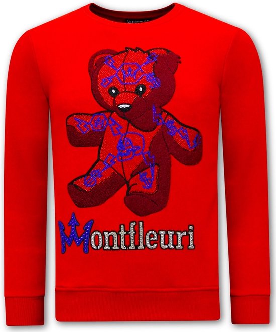 Pull pour homme avec imprimé ours en peluche - 3617 - Rouge