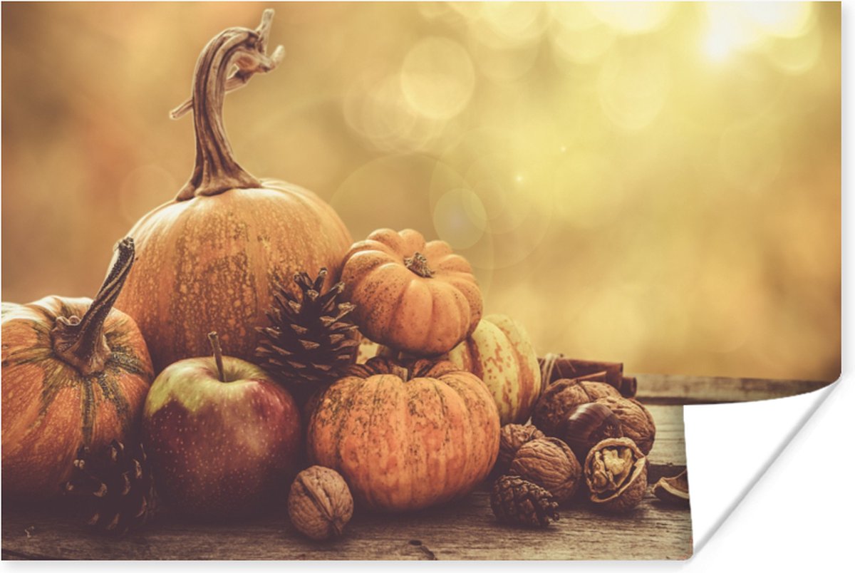 Poster Pompoen - Herfst - Dennenappel - Fruit - Appel - 60x40 cm